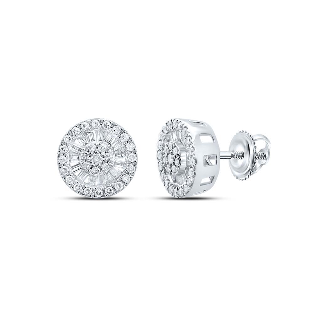 Baguette Radiant Cluster Diamond Earrings 10K Gold 10K White Gold S 8MM .33cttw HipHopBling