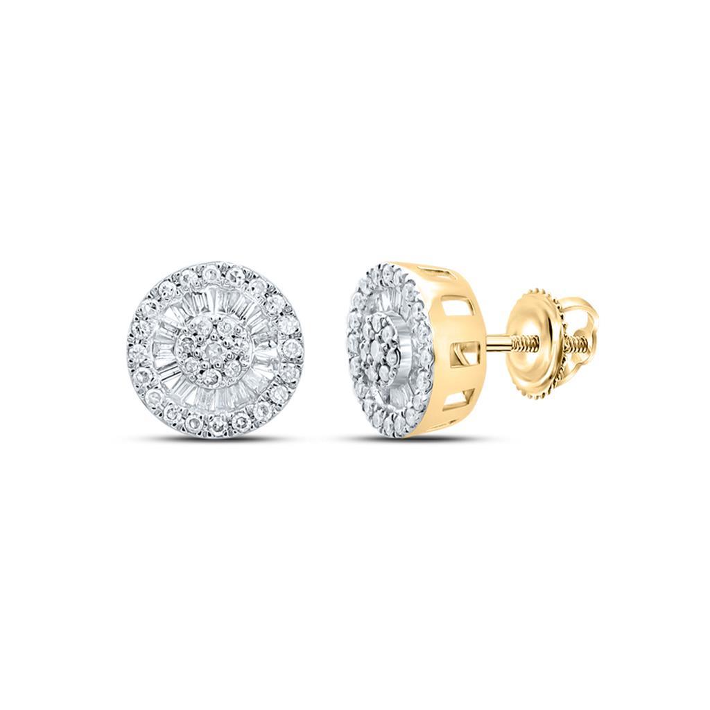 Baguette Radiant Cluster Diamond Earrings 10K Gold 10K Yellow Gold S 8MM .33cttw HipHopBling