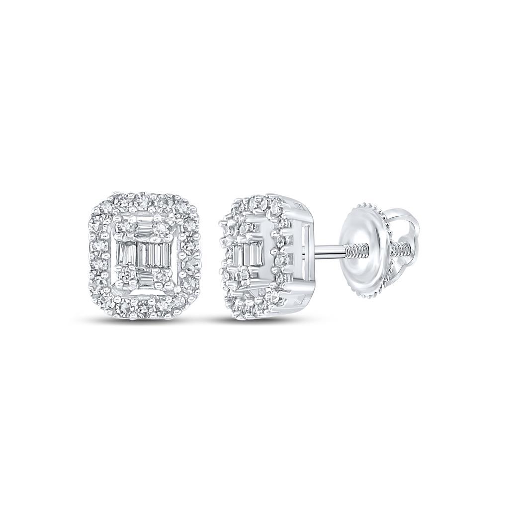 Baguette Raised Center Solitaire Diamond Earrings .25cttw 10K Gold 10K White Gold HipHopBling