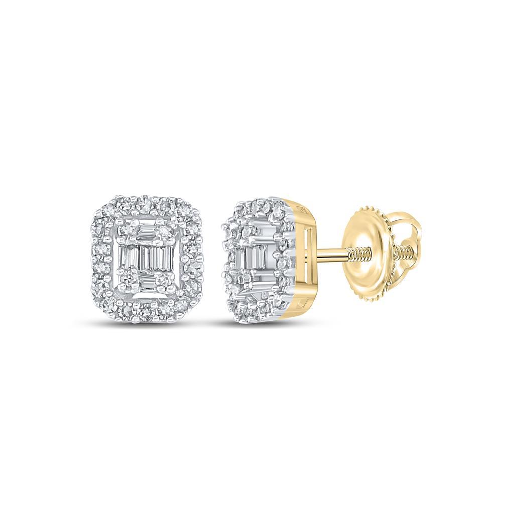 Baguette Raised Center Solitaire Diamond Earrings .25cttw 10K Gold 10K Yellow Gold HipHopBling