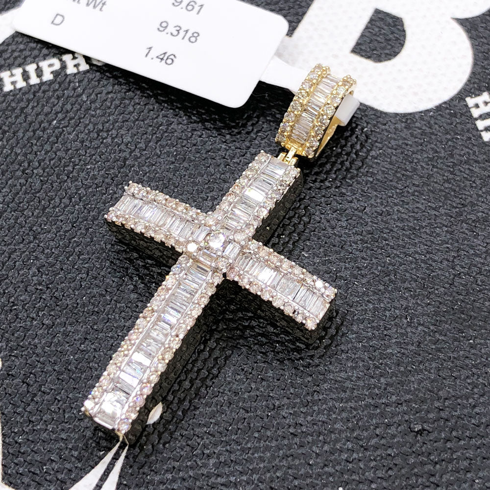 Baguette Row Cross Diamond Pendant 1.46cttw 10K Yellow or White Gold 10K Yellow Gold HipHopBling