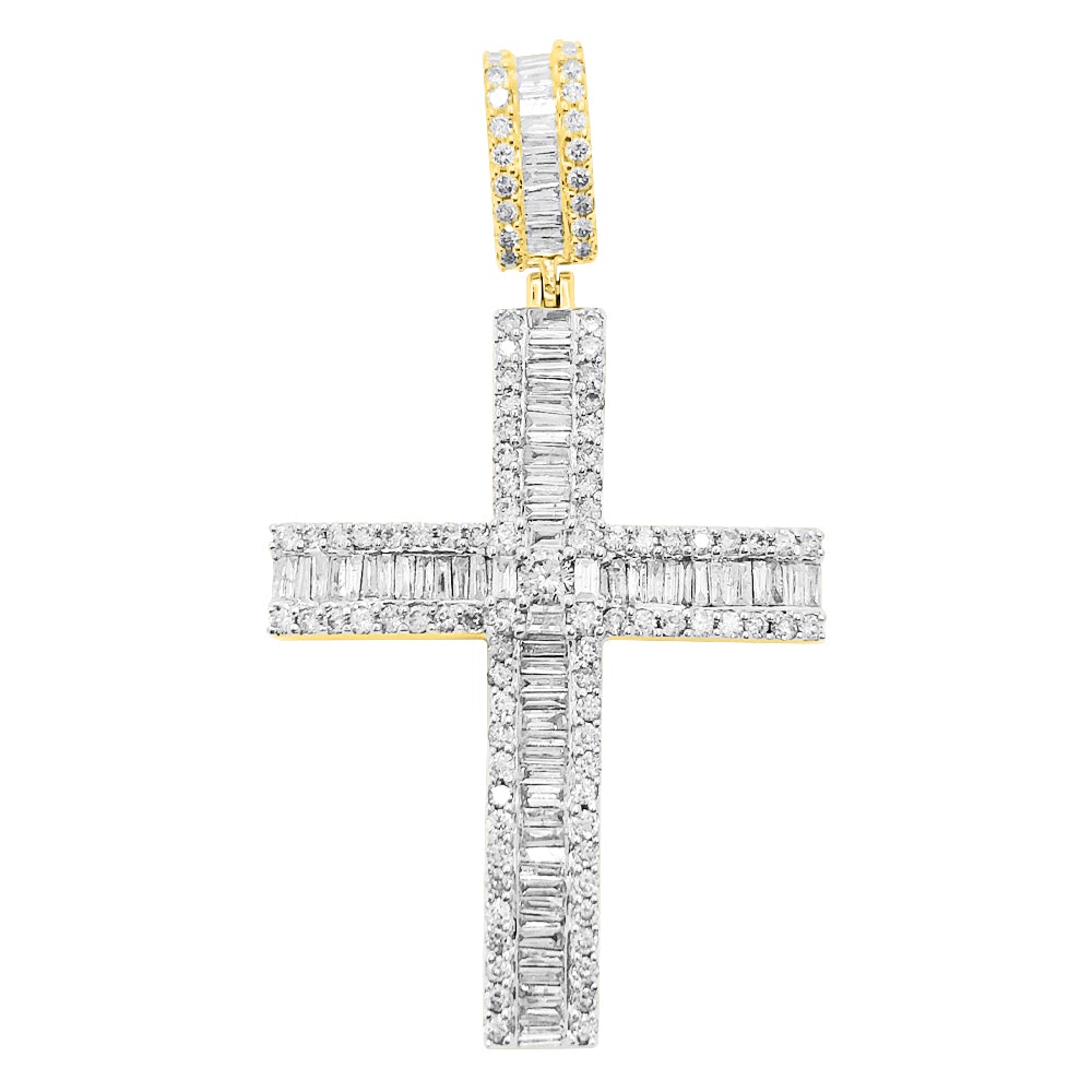 Baguette Row Cross Diamond Pendant 1.46cttw 10K Yellow or White Gold 10K Yellow Gold HipHopBling