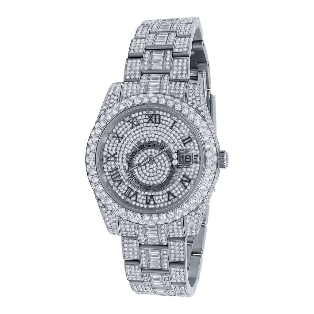 Baguette Sky Bustdown VVS CZ Bling Bling Watch White Gold HipHopBling