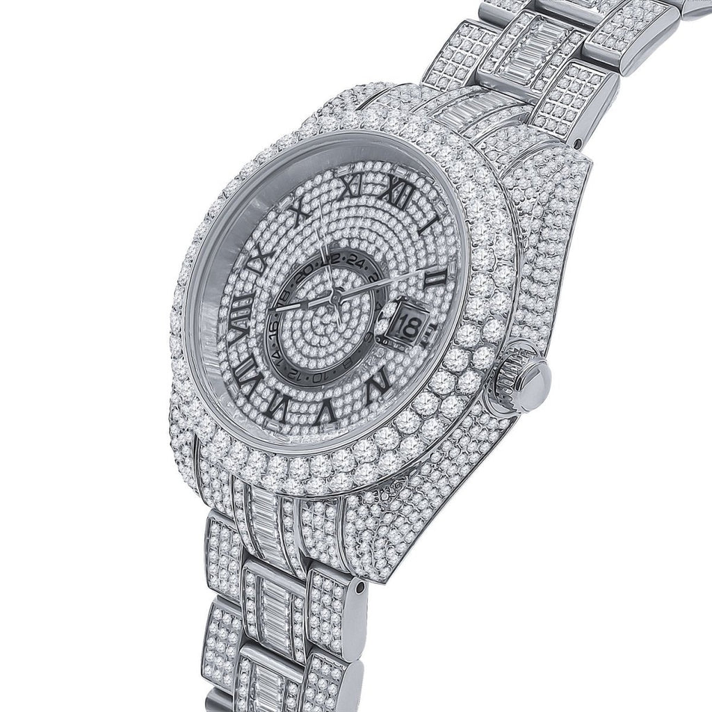 Baguette Sky Bustdown VVS CZ Bling Bling Watch White Gold HipHopBling