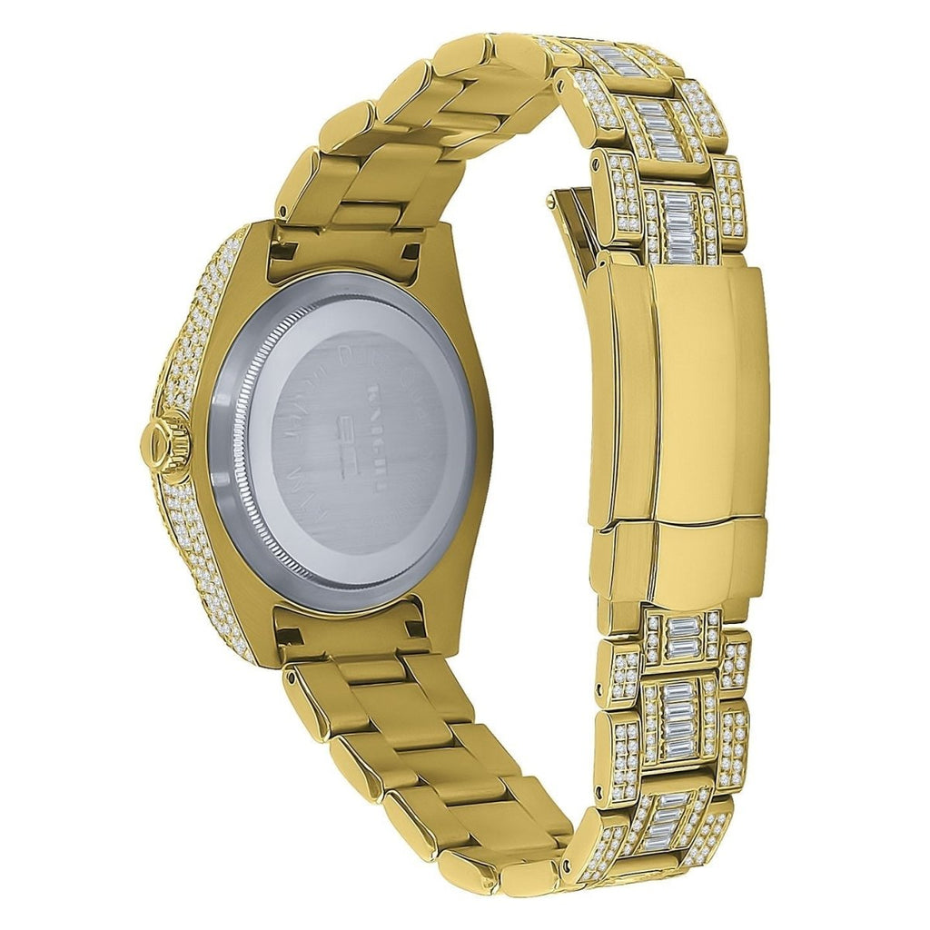 Baguette Sky Bustdown VVS CZ Bling Bling Watch Yellow Gold HipHopBling