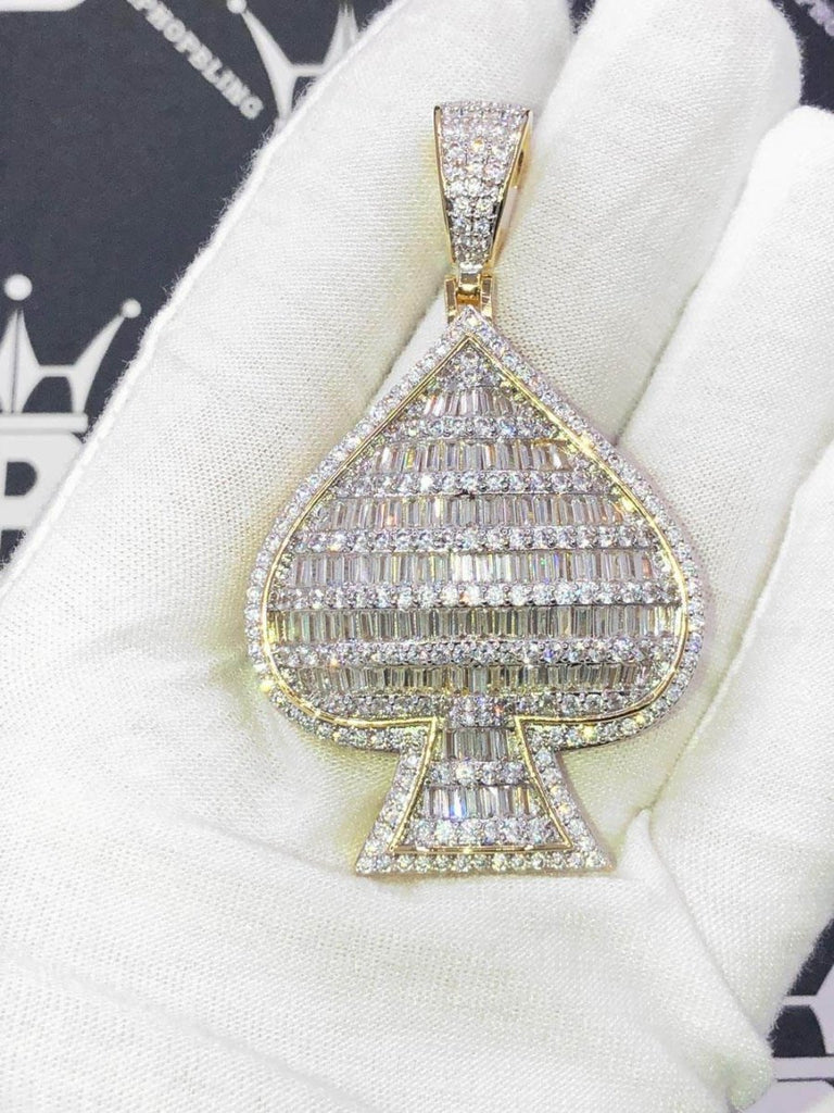 Baguette Spade Large Poker CZ Hip Hop Bling Bling Pendant Yellow Gold HipHopBling
