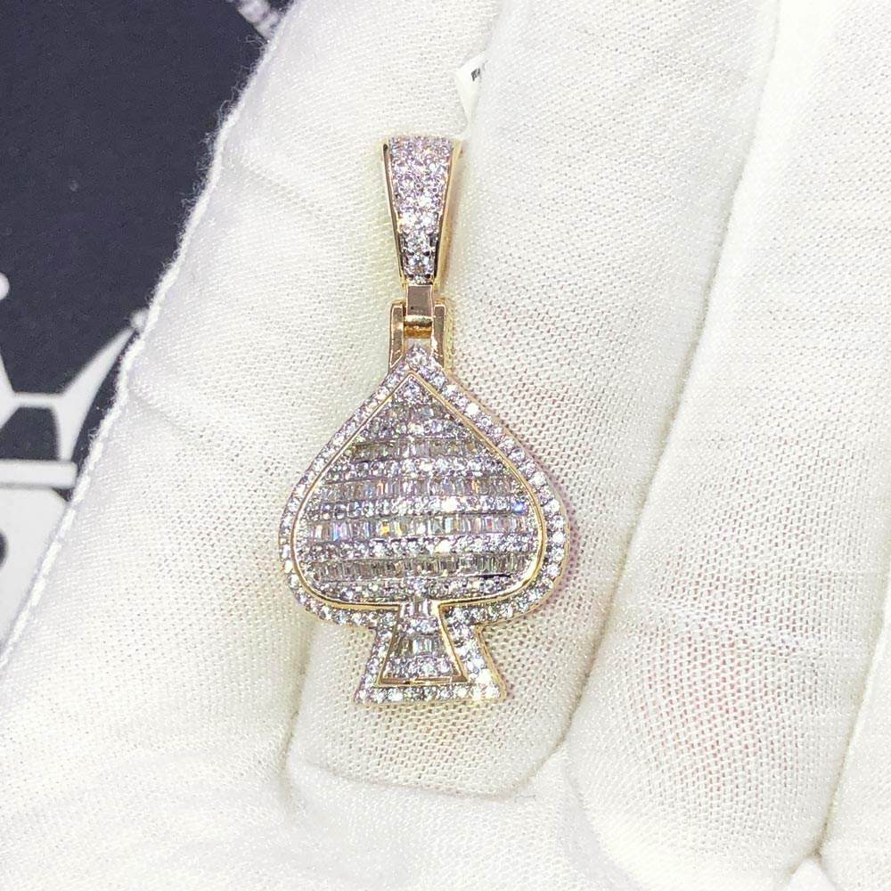 Baguette Spade Small Poker CZ Hip Hop Bling Bling Pendant Yellow Gold HipHopBling