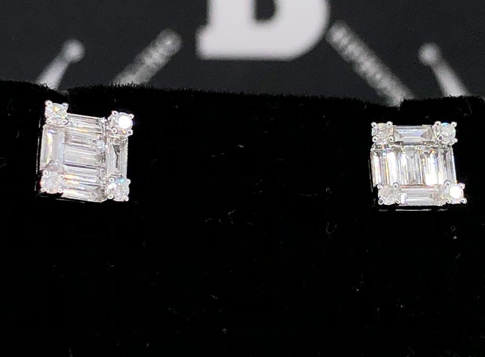Baguette Square Stud Diamond Earrings .76cttw 10K White Gold 10K White Gold HipHopBling
