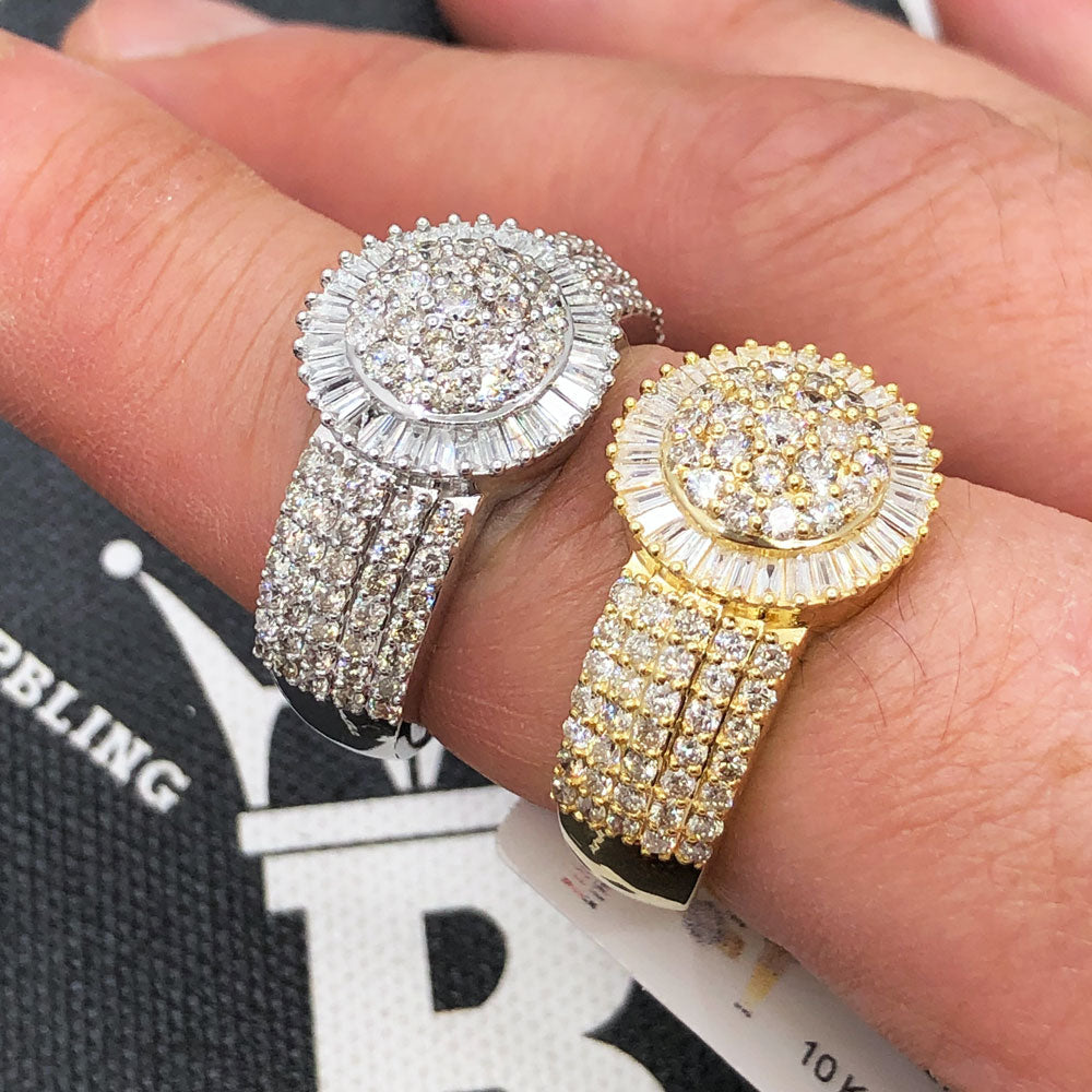 Baguette Sunburst Diamond Ring 2.18cttw 10K Gold HipHopBling