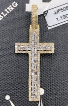 Baguette Tall Cross Diamond 1.19 Carat Pendant 10K Yellow Gold HipHopBling