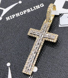 Baguette Tall Cross Diamond 1.19 Carat Pendant 10K Yellow Gold HipHopBling