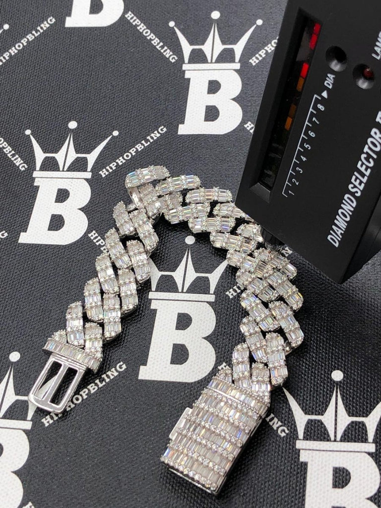 Baguette Thick Cuban Moissanite Bracelet Iced Out .925 Sterling Silver 8" Bracelet HipHopBling