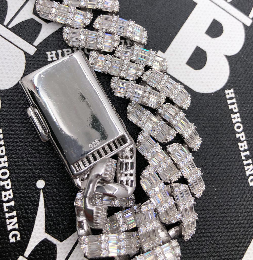 Baguette Thick Cuban Moissanite Bracelet Iced Out .925 Sterling Silver 8" Bracelet HipHopBling