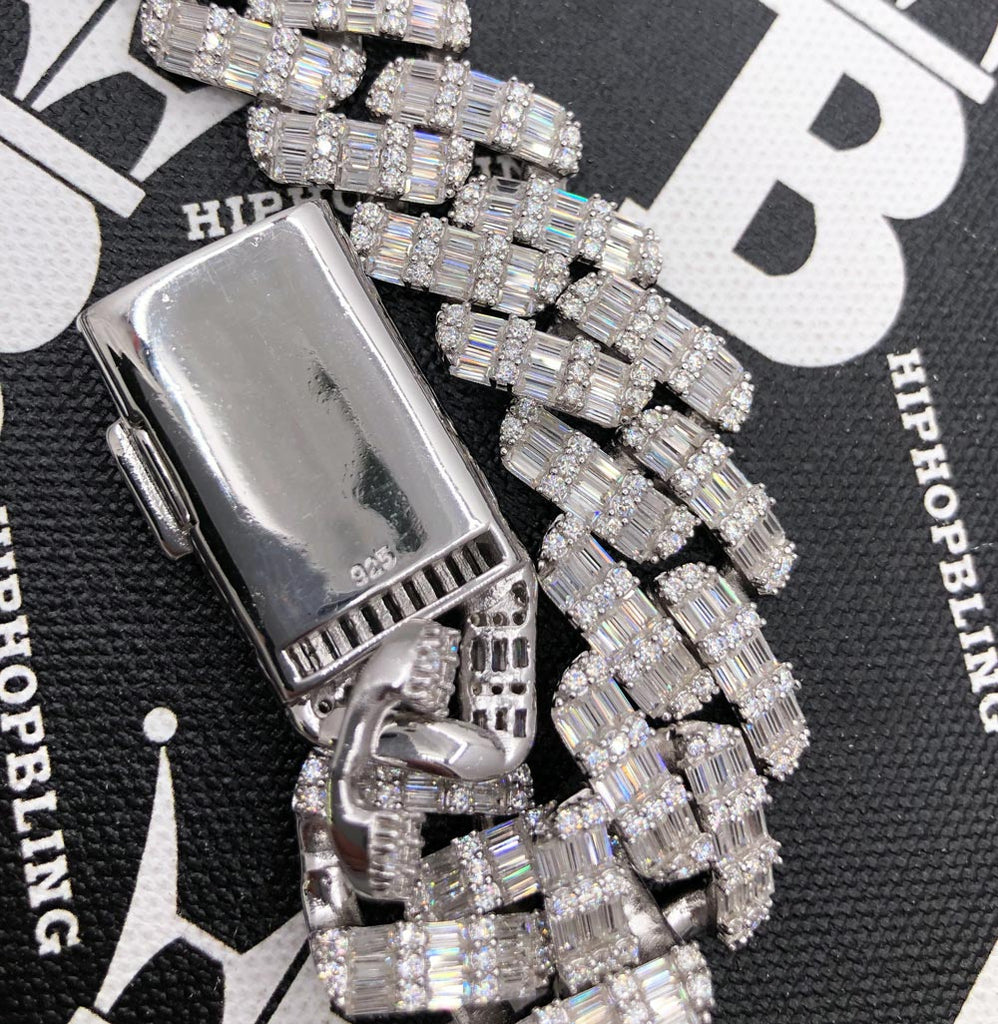 Baguette Thick Cuban Moissanite Bracelet Iced Out .925 Sterling Silver 8" Bracelet HipHopBling