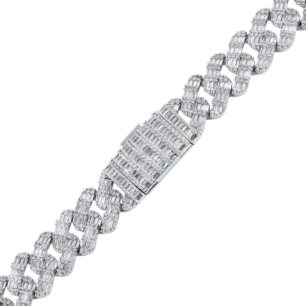 Baguette Thick Cuban Moissanite Bracelet Iced Out .925 Sterling Silver 8" Bracelet HipHopBling