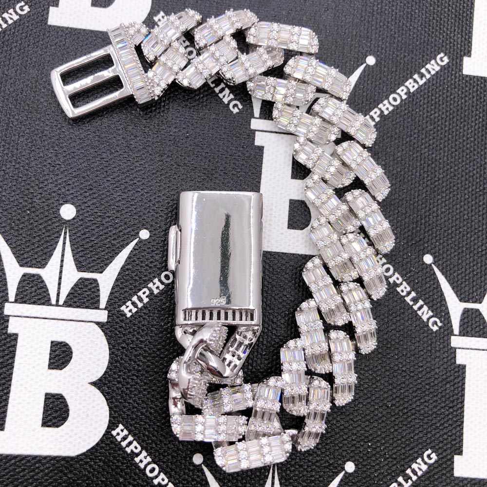 Baguette Thick Cuban Moissanite Bracelet Iced Out .925 Sterling Silver 8" Bracelet HipHopBling