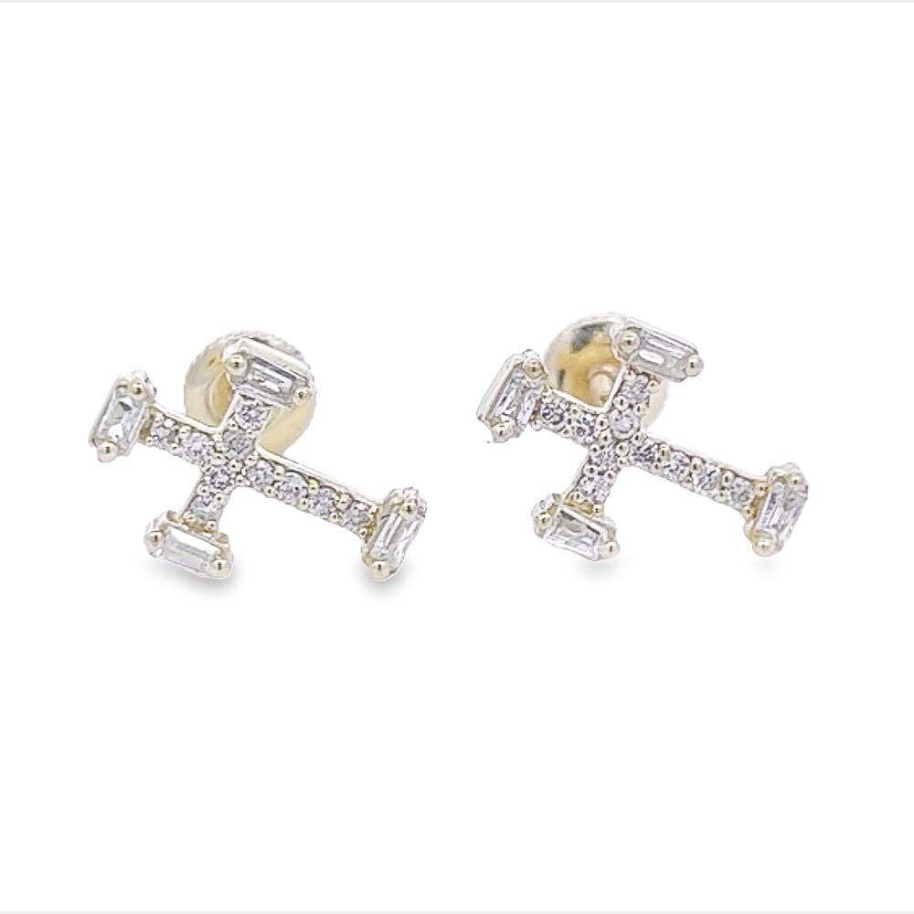 Baguette Tip Cross Diamond Earrings .32cttw 10K Gold 10K Yellow Gold HipHopBling