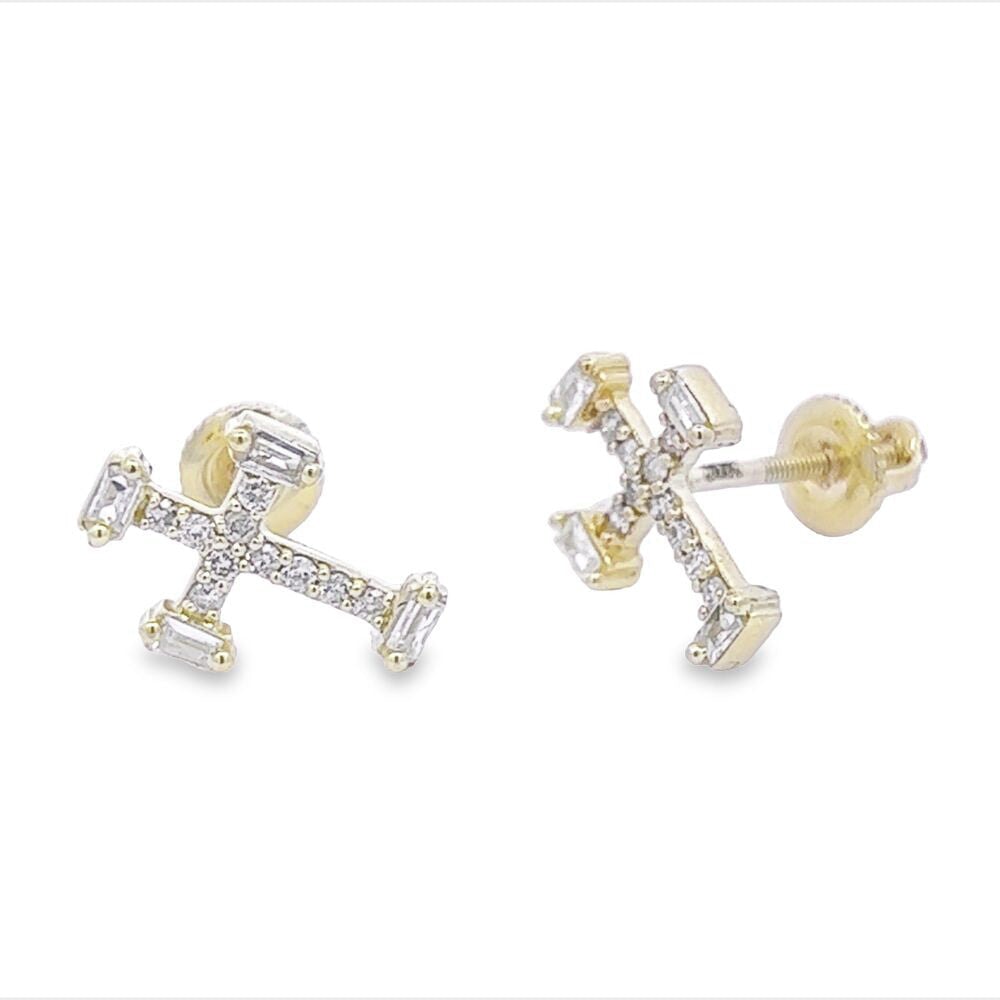 Baguette Tip Cross Diamond Earrings .32cttw 10K Gold HipHopBling