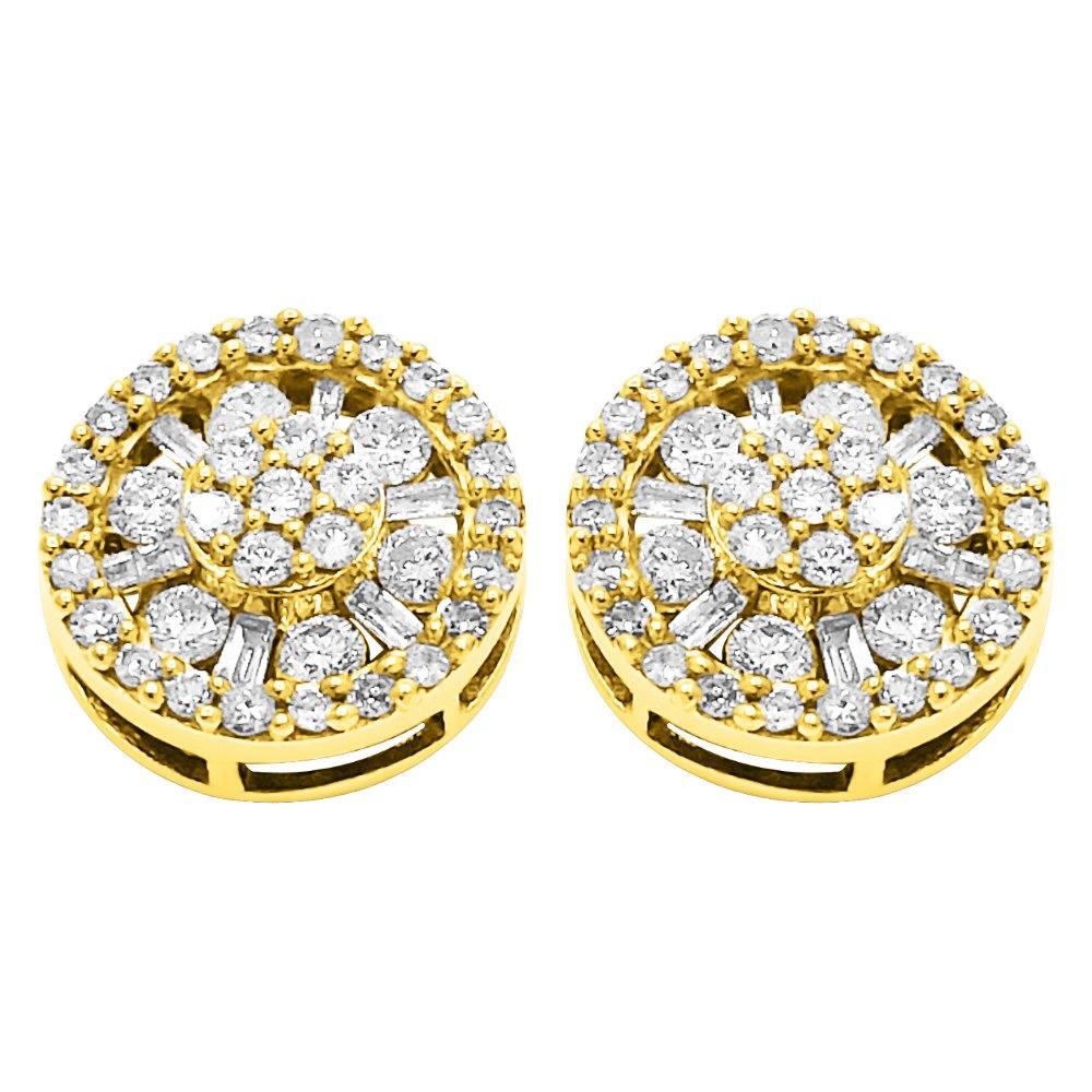 Baguette Wheel Diamond Earrings 1.00cttw 10K Yellow Gold HipHopBling