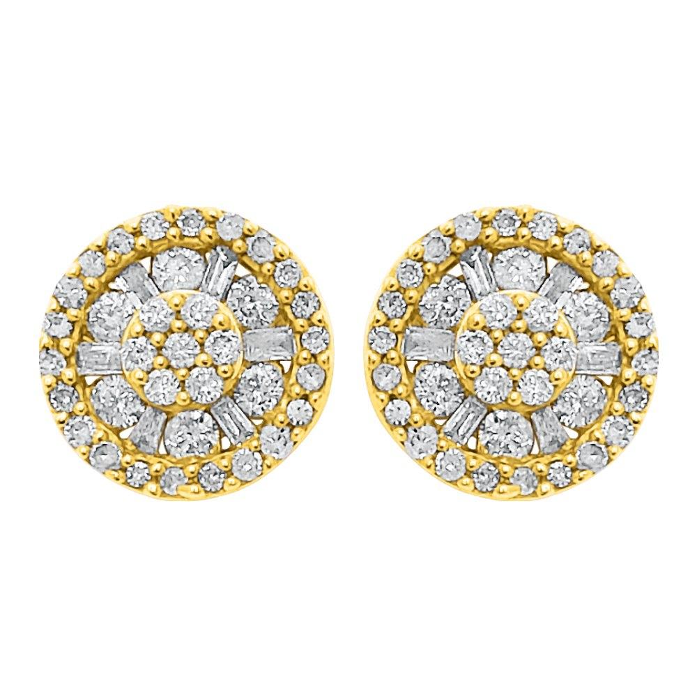 Baguette Wheel Diamond Earrings 1.00cttw 10K Yellow Gold HipHopBling