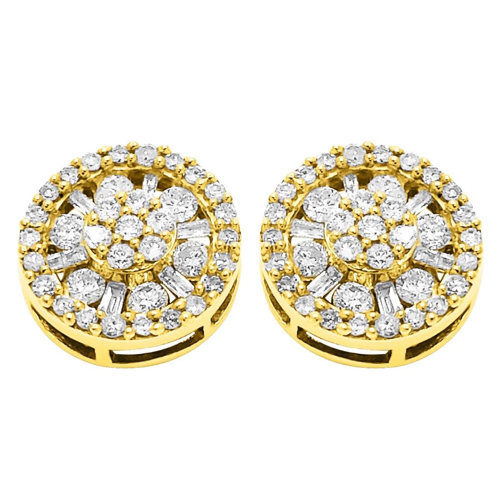 Baguette Wheel Diamond Earrings 1.00cttw 10K Yellow Gold HipHopBling