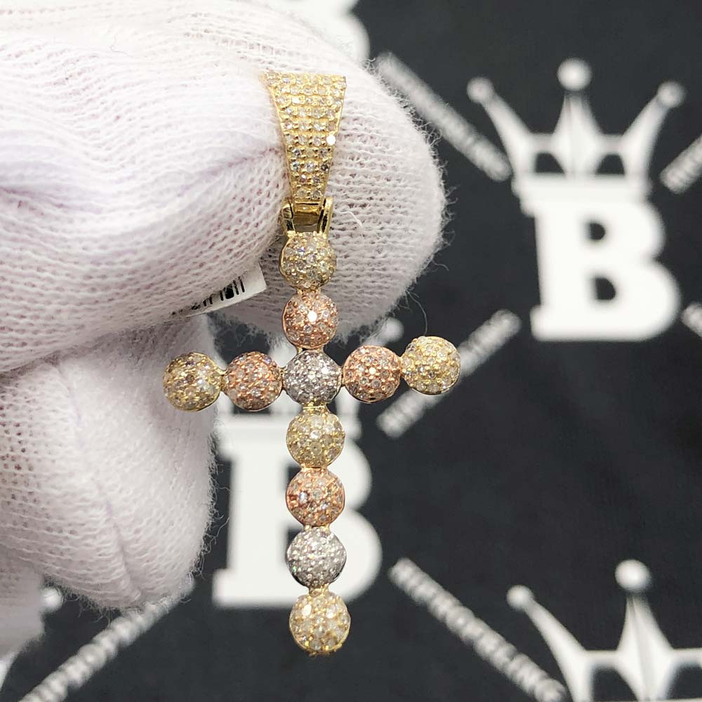 Ball Cross Diamond Pendant .55cttw 10K 3 Tone Gold HipHopBling