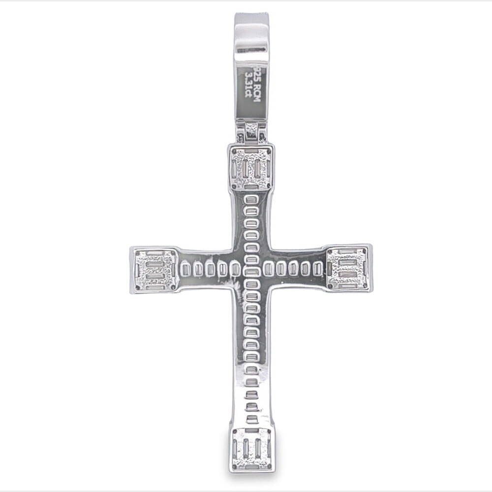 Baller Cross Baguette VVS Moissanite Pendant .925 Sterling Silver HipHopBling