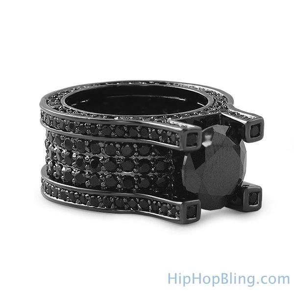 Baller Solitaire Eternity Black Bling Bling Ring 7 HipHopBling