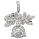 Bank Money Bag Baguette VVS CZ Hip Hop Iced Out Pendant White Gold HipHopBling