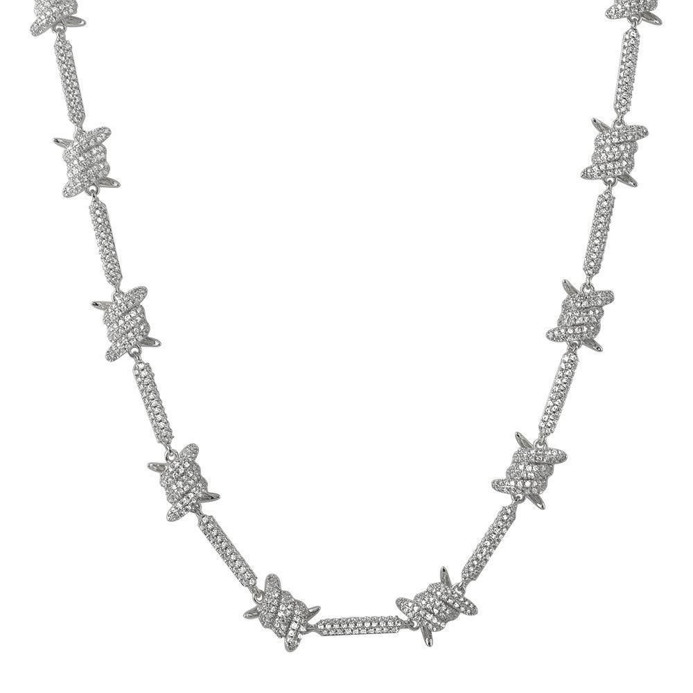 Barb Wire Link CZ Iced Out Chain Bling White Gold 18" HipHopBling