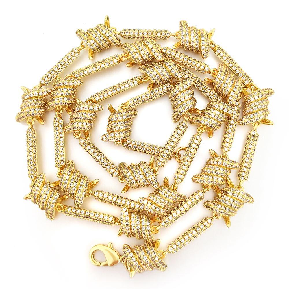 Barb Wire Link CZ Iced Out Chain Bling White Gold 18" HipHopBling
