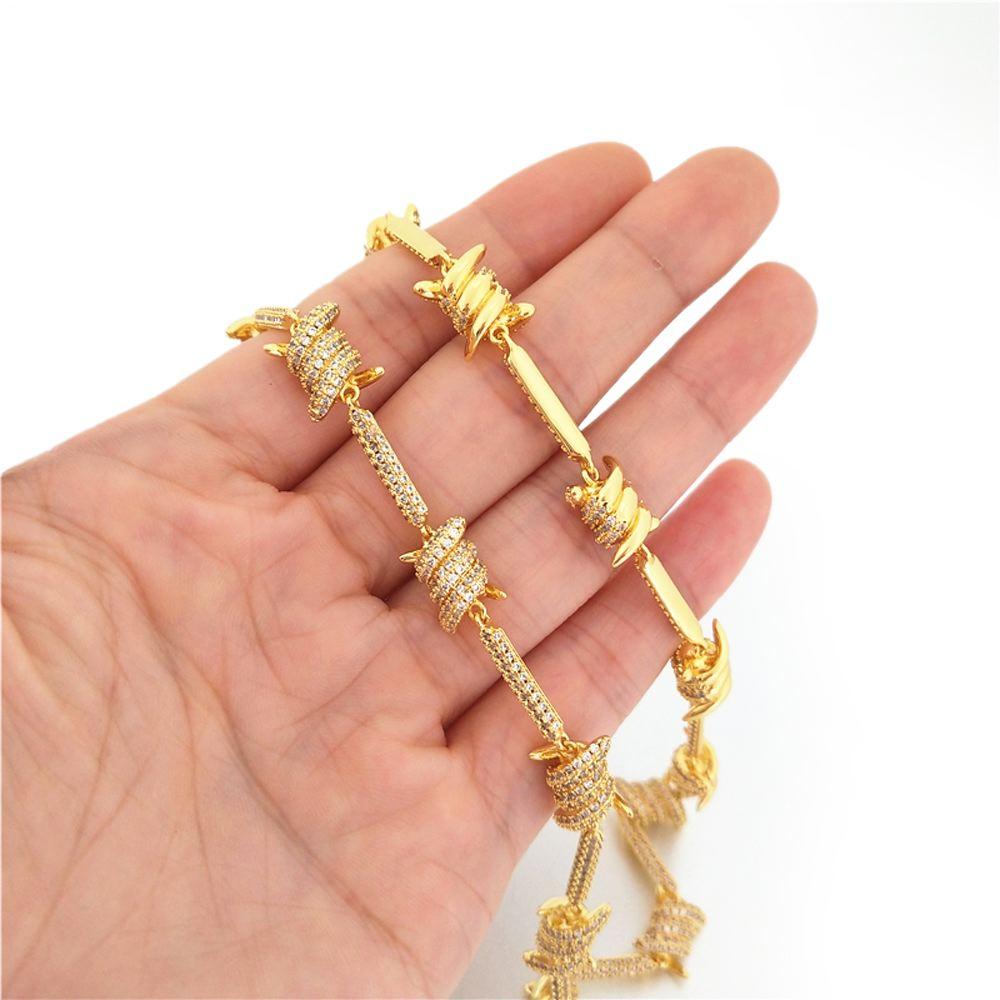 Barb Wire Link CZ Iced Out Chain Bling White Gold 18" HipHopBling
