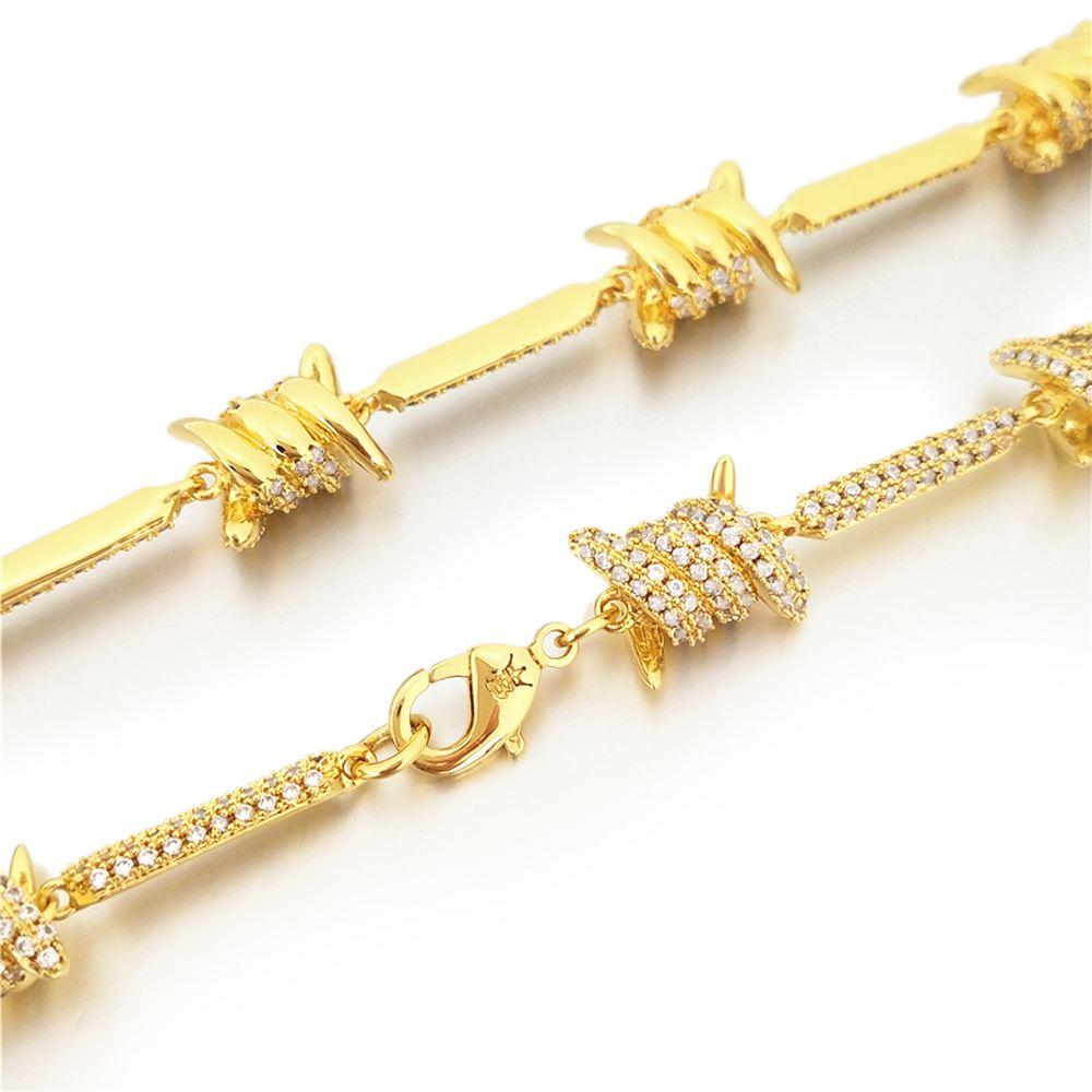 Barb Wire Link CZ Iced Out Chain Bling White Gold 18" HipHopBling