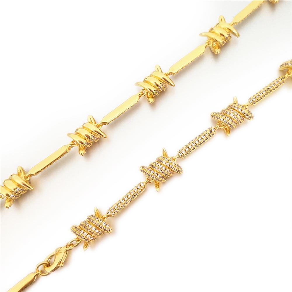 Barb Wire Link CZ Iced Out Chain Bling White Gold 18" HipHopBling