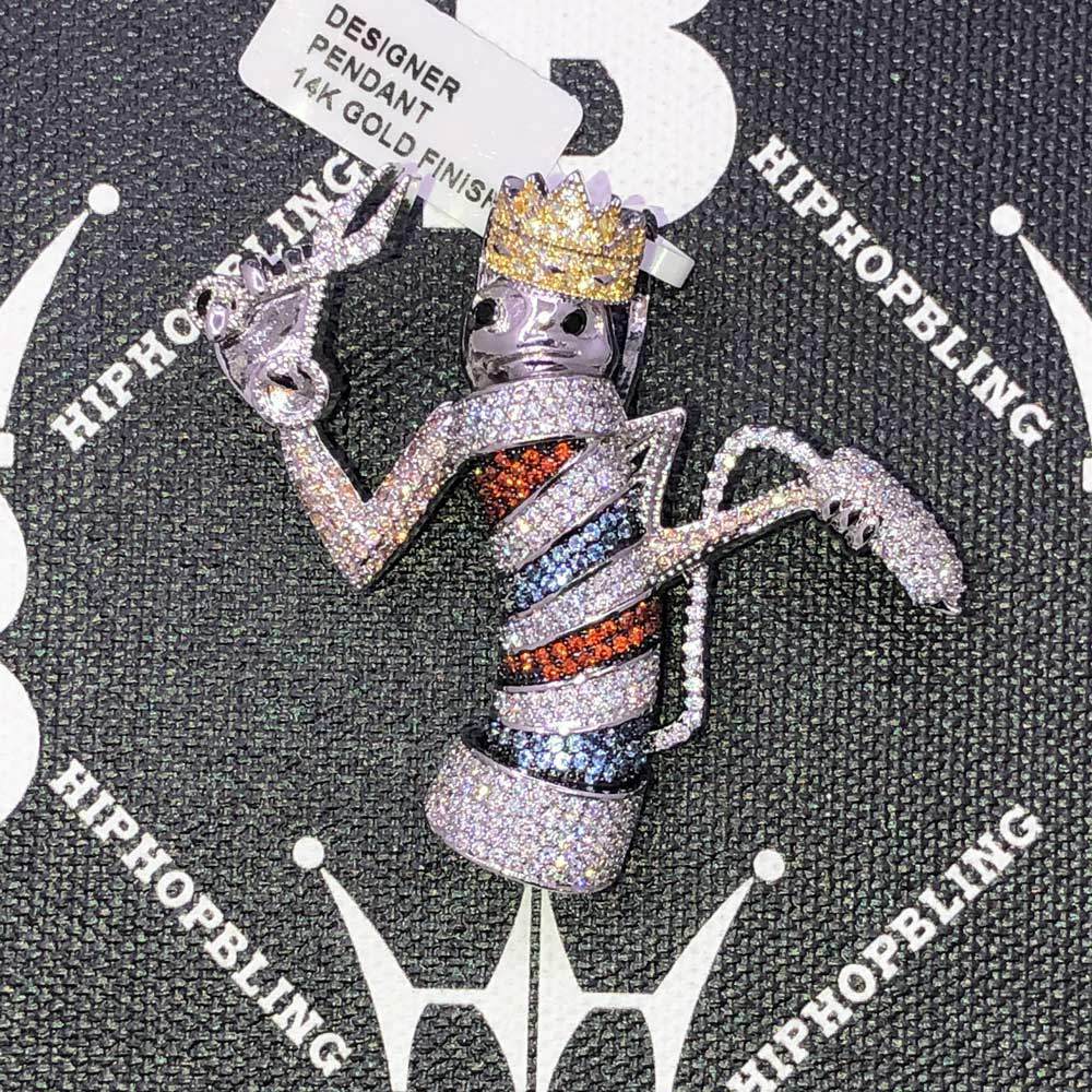 Barber King CZ Hip Hop Bling Bling Pendant Yellow Gold HipHopBling