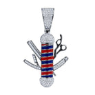 Barber Pole & Tools CZ Iced Out Pendant .925 Sterling Silver Yellow Gold HipHopBling
