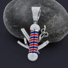 Barber Pole & Tools CZ Iced Out Pendant .925 Sterling Silver Yellow Gold HipHopBling