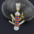 Barber Pole & Tools CZ Iced Out Pendant .925 Sterling Silver Yellow Gold HipHopBling
