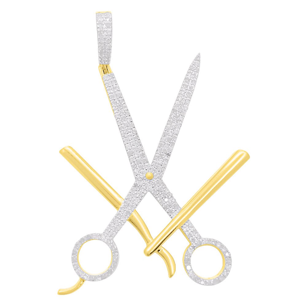 Barber Scissors Razor Diamond Pendant .60cttw 10K Yellow Gold HipHopBling