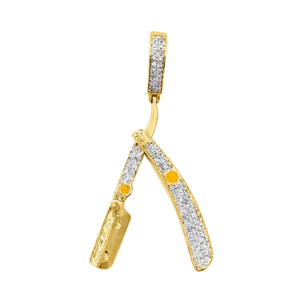 Barber Straight Razor Diamond Pendant .26cttw 10K Yellow Gold HipHopBling