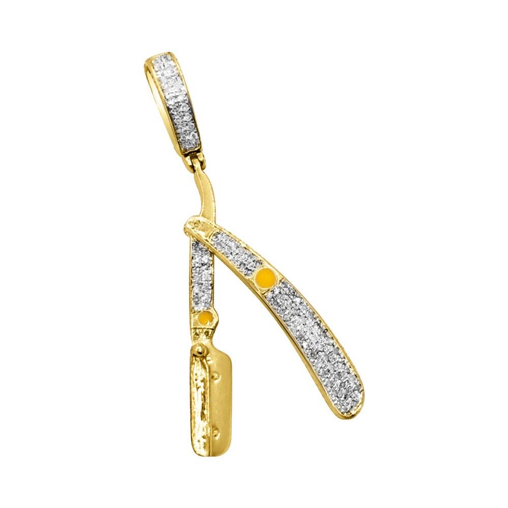 Barber Straight Razor Diamond Pendant .26cttw 10K Yellow Gold HipHopBling