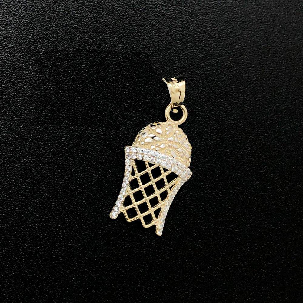 Basketball in Hoop CZ 10K Yellow Gold Pendant HipHopBling