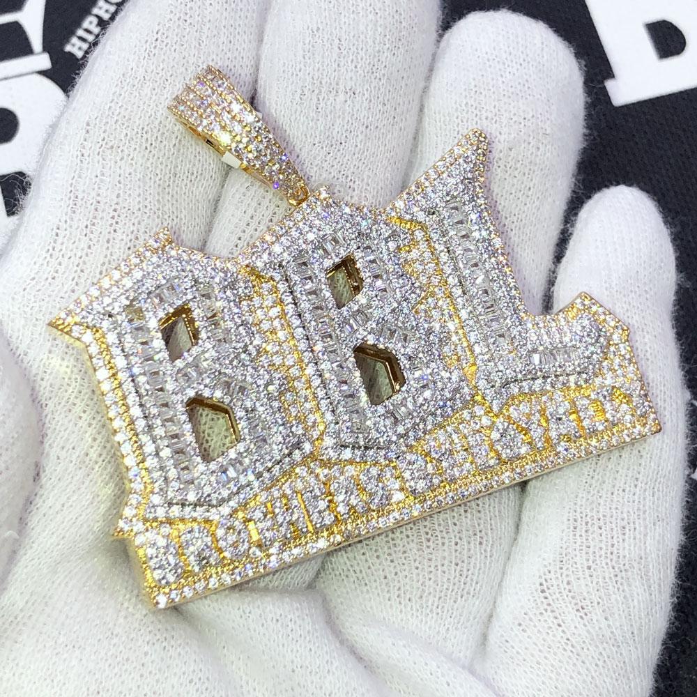 BBL Brothers By Loyalty VVS CZ Iced Out Pendant Yellow Gold HipHopBling