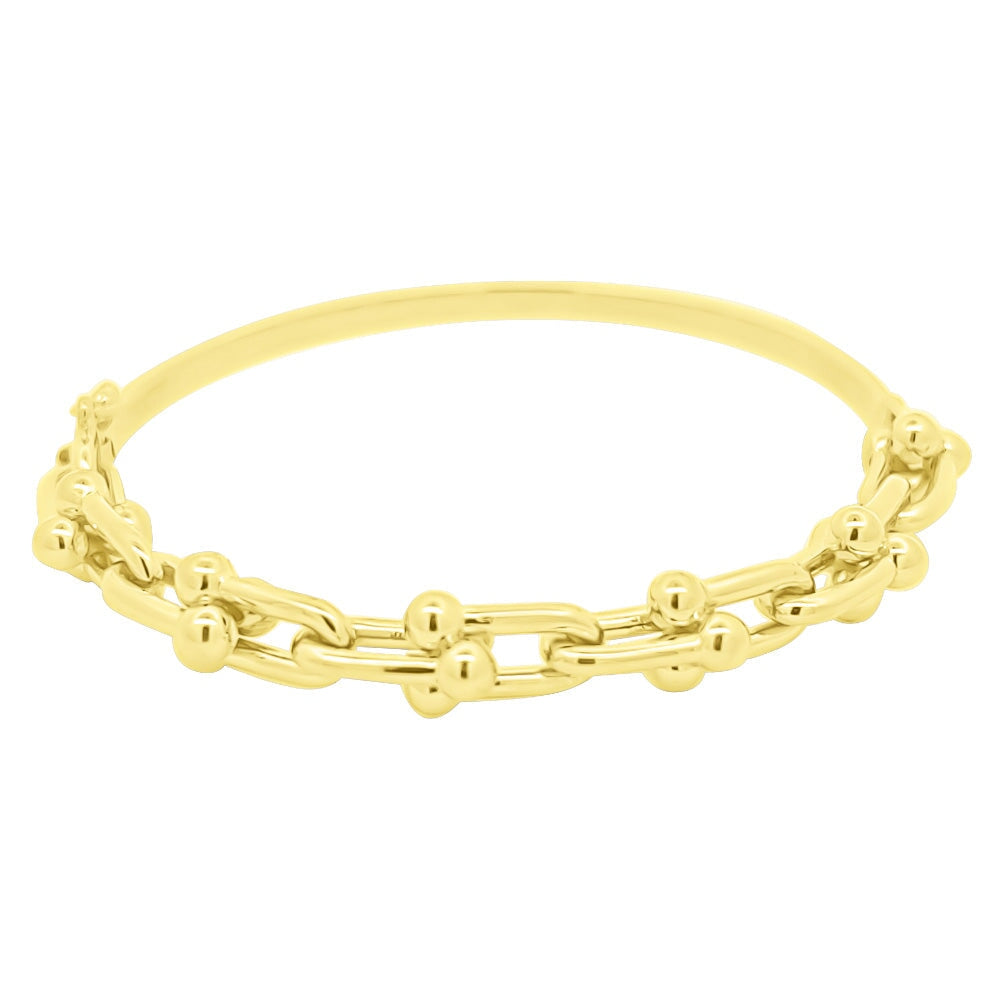 Beaded Link Solid 10K Gold Women's Bangle 10K Yellow Gold HipHopBling