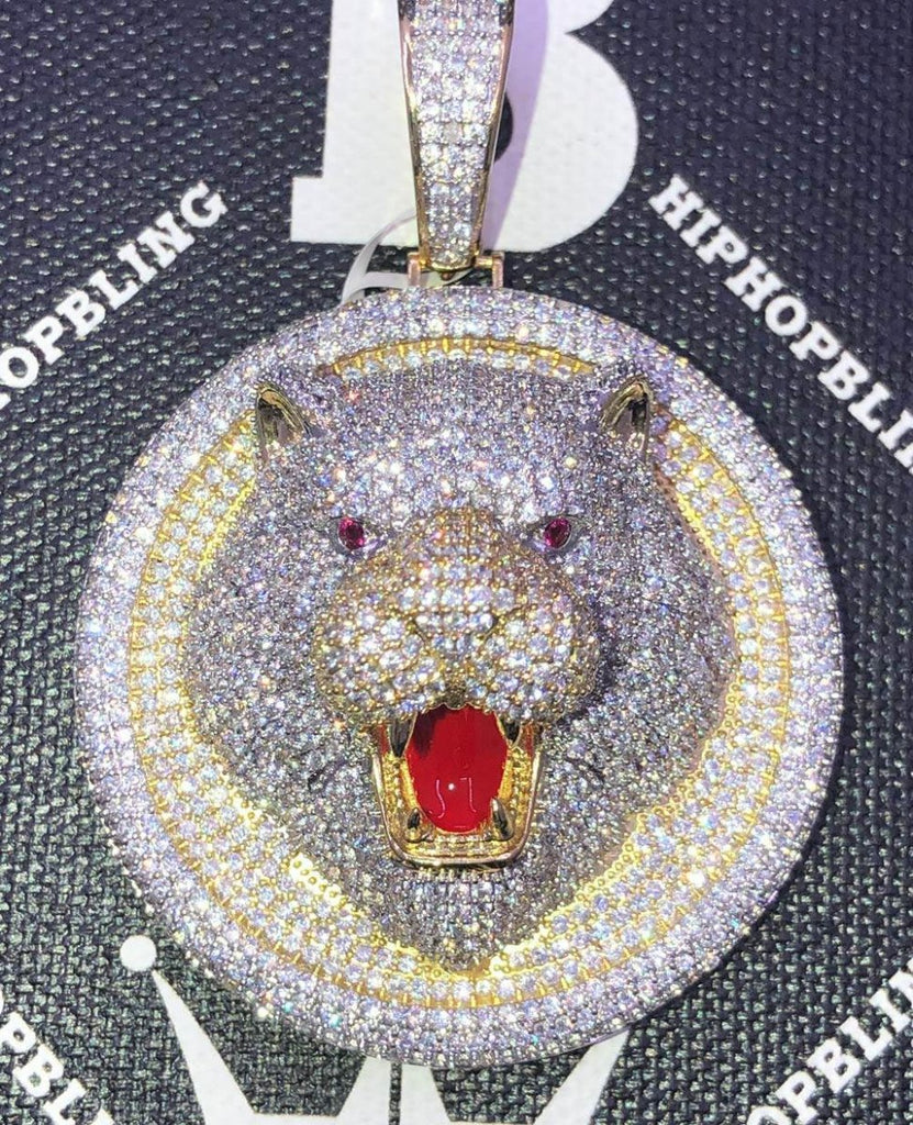 Bear Medallion 3D Detailed CZ Hip Hop Bling Bling Pendant Yellow Gold HipHopBling