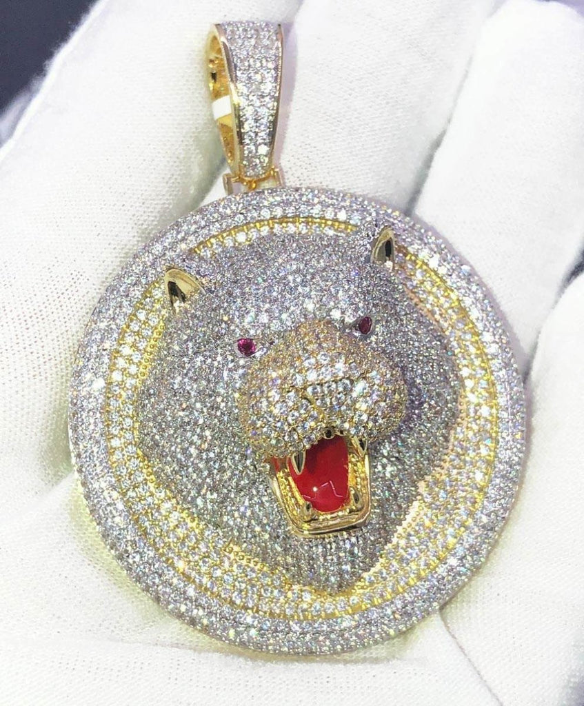 Bear Medallion 3D Detailed CZ Hip Hop Bling Bling Pendant Yellow Gold HipHopBling