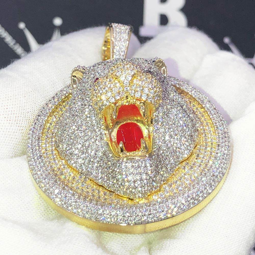 Bear Medallion 3D Detailed CZ Hip Hop Bling Bling Pendant Yellow Gold HipHopBling