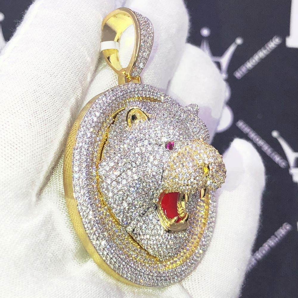 Bear Medallion 3D Detailed CZ Hip Hop Bling Bling Pendant Yellow Gold HipHopBling