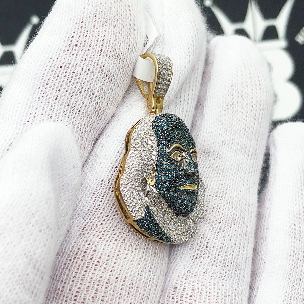 Ben Franklin Blue Diamond Pendant .63cttw 10K Yellow Gold HipHopBling