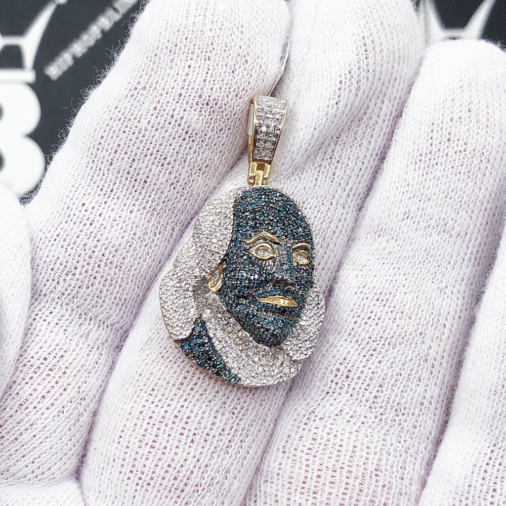 Ben Franklin Blue Diamond Pendant .63cttw 10K Yellow Gold HipHopBling
